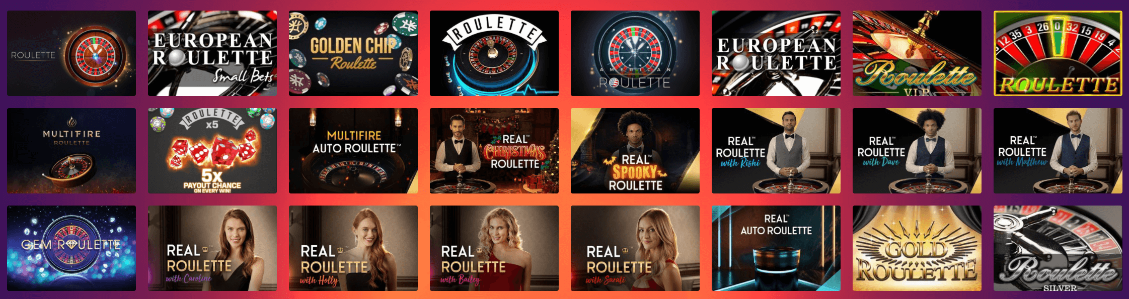 Casino Gods roulette games selection