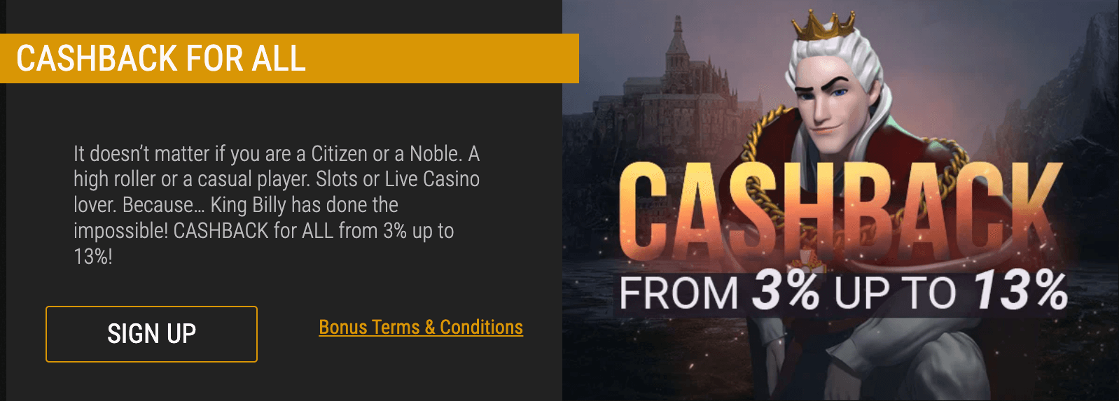 King Billy casino cashback for all offer